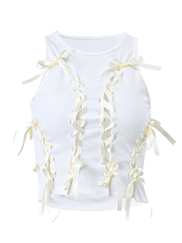 Lace Up Ribbed Cropped Tank Top - AnotherChill