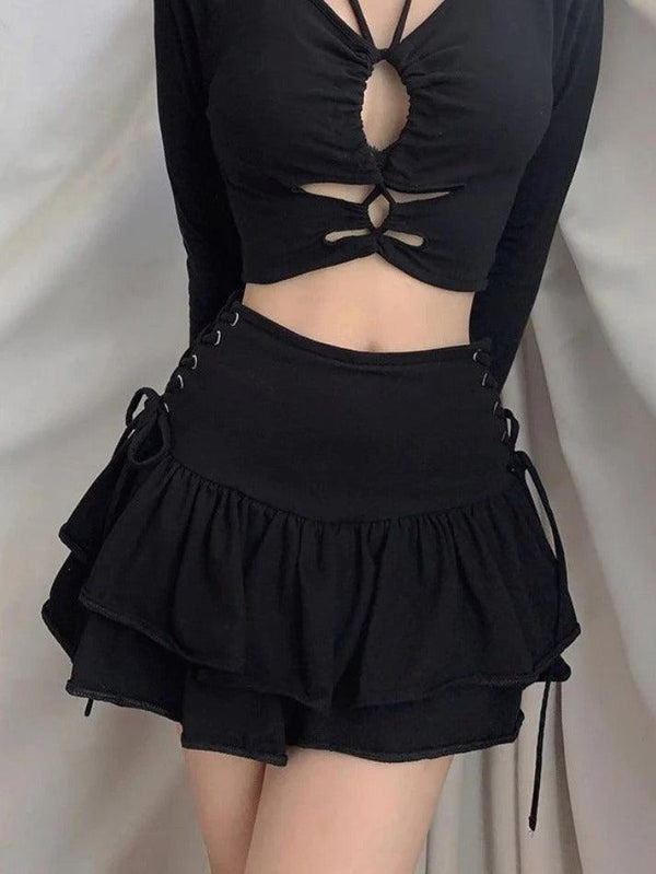 Lace Up Tiered Mini Skirt - AnotherChill