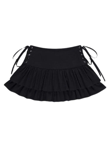 Tiered Twill Lace-Trim Mini Skirt