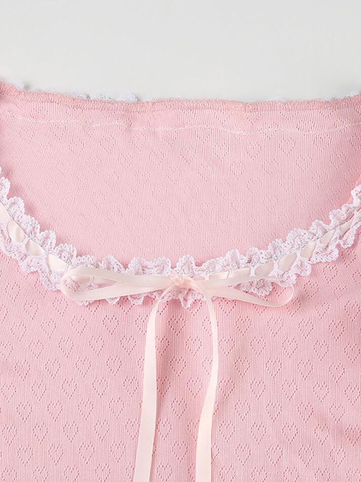 Lace Up U Neck Bubble Sleeve Top - AnotherChill