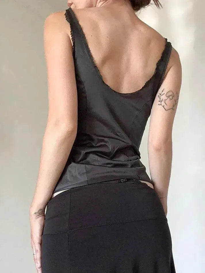 Lace V-Neck Satin Cami Top - AnotherChill