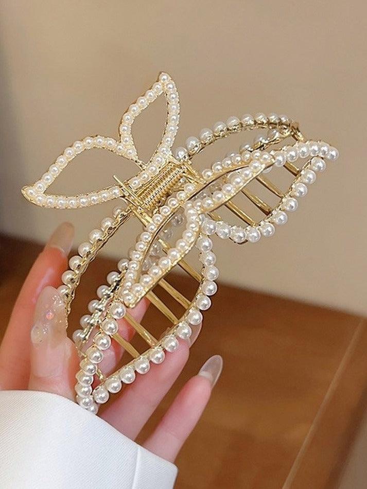 Large Faux Pearl Butterfly Hair Claw - AnotherChill