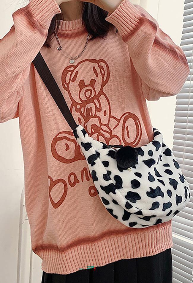 Leopard Print Fuzzy Shoulder Bag - AnotherChill