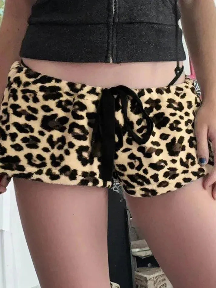 Leopard Print Tie Low-Rise Shorts - AnotherChill