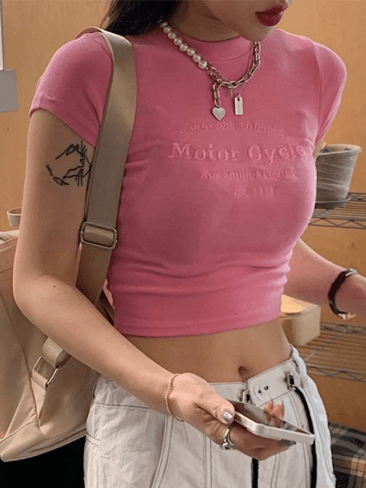 Letter Embroidered Crop Top - AnotherChill