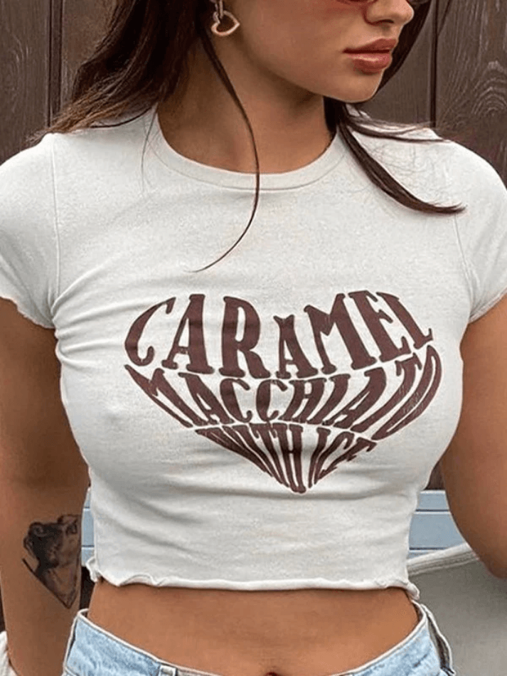 2024 Letter Heart Graphic Crop Top Black S in Tops&Tees Online Store ...