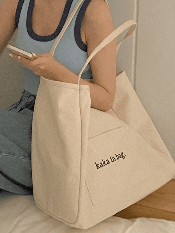 Letter Pattern Pocket Tote Bag - AnotherChill