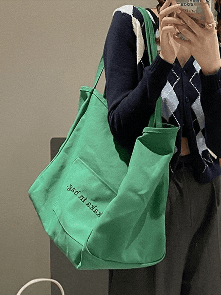 Letter Pattern Pocket Tote Bag - AnotherChill