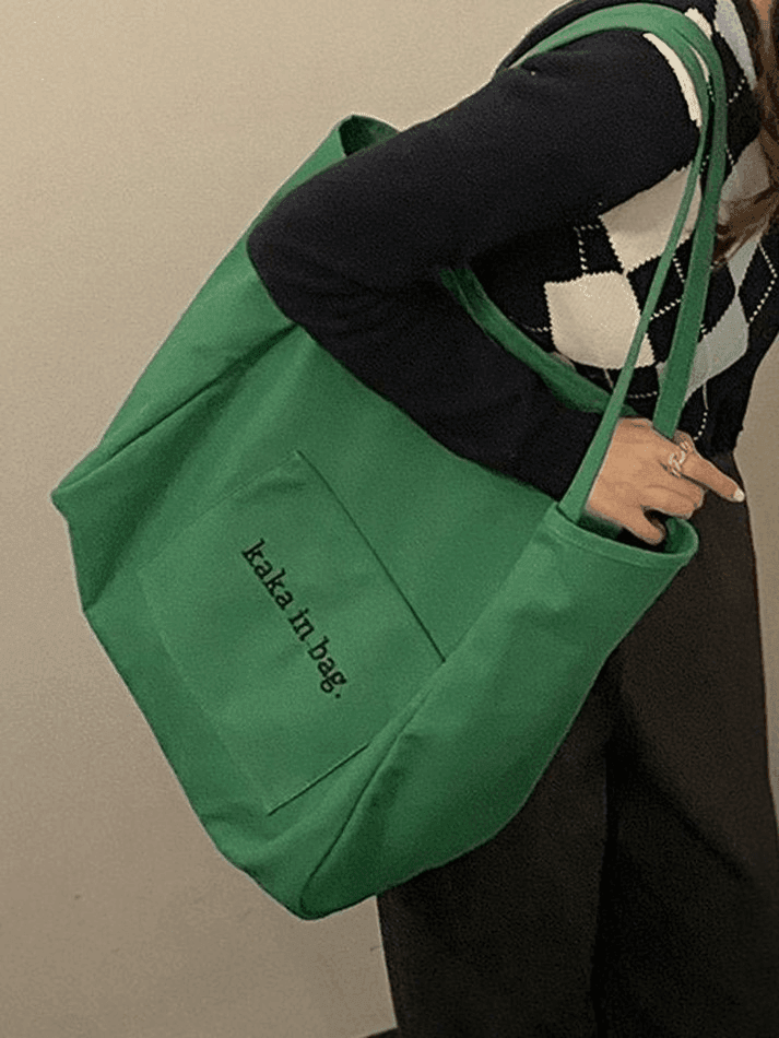 Letter Pattern Pocket Tote Bag - AnotherChill