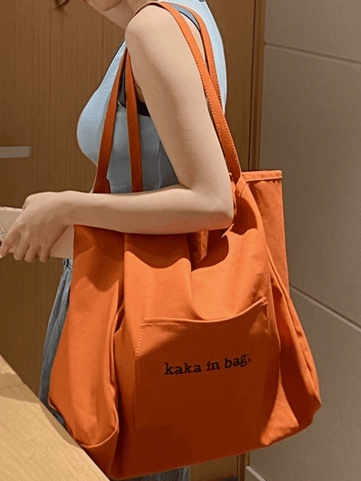 Letter Pattern Pocket Tote Bag - AnotherChill