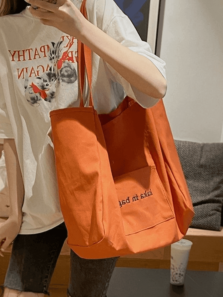 Letter Pattern Pocket Tote Bag - AnotherChill