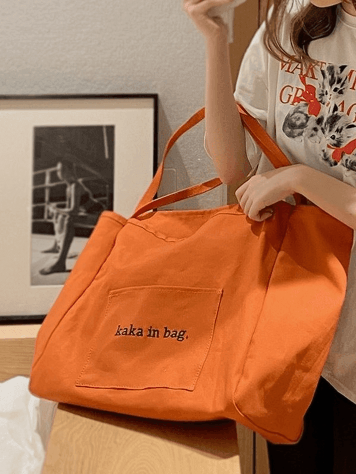 Letter Pattern Pocket Tote Bag - AnotherChill