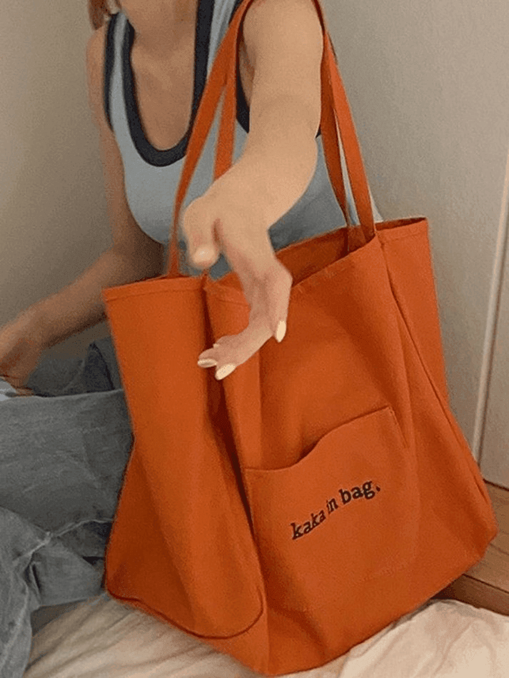 Letter Pattern Pocket Tote Bag - AnotherChill