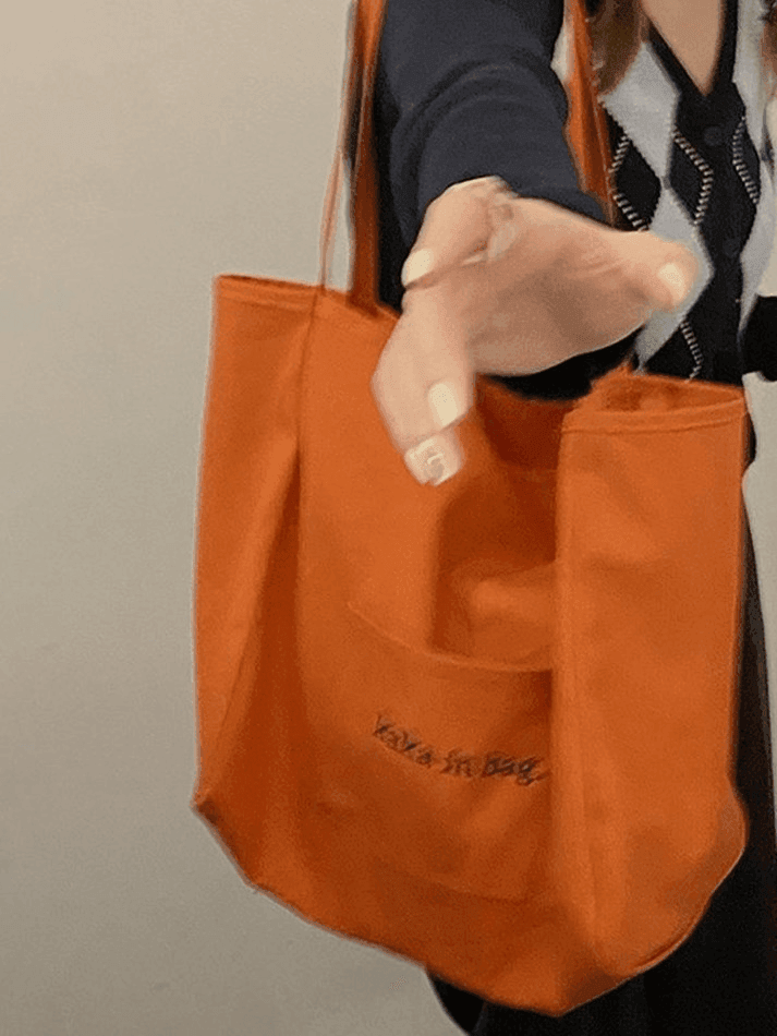 Letter Pattern Pocket Tote Bag - AnotherChill