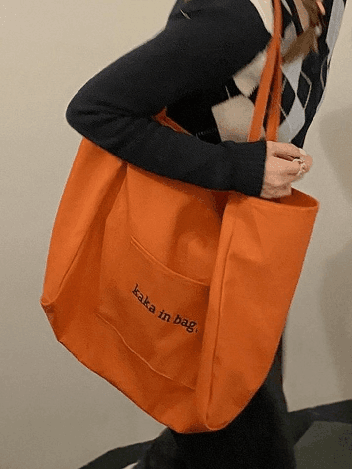 Letter Pattern Pocket Tote Bag - AnotherChill