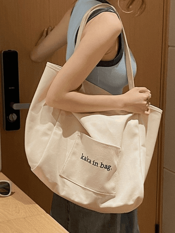 Letter Pattern Pocket Tote Bag - AnotherChill