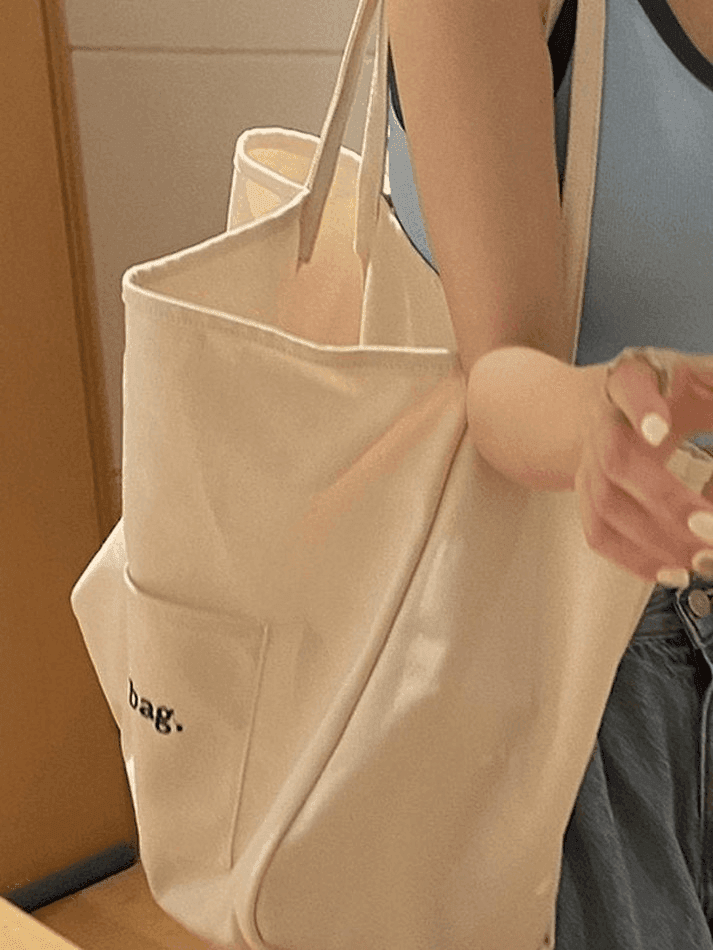 Letter Pattern Pocket Tote Bag - AnotherChill