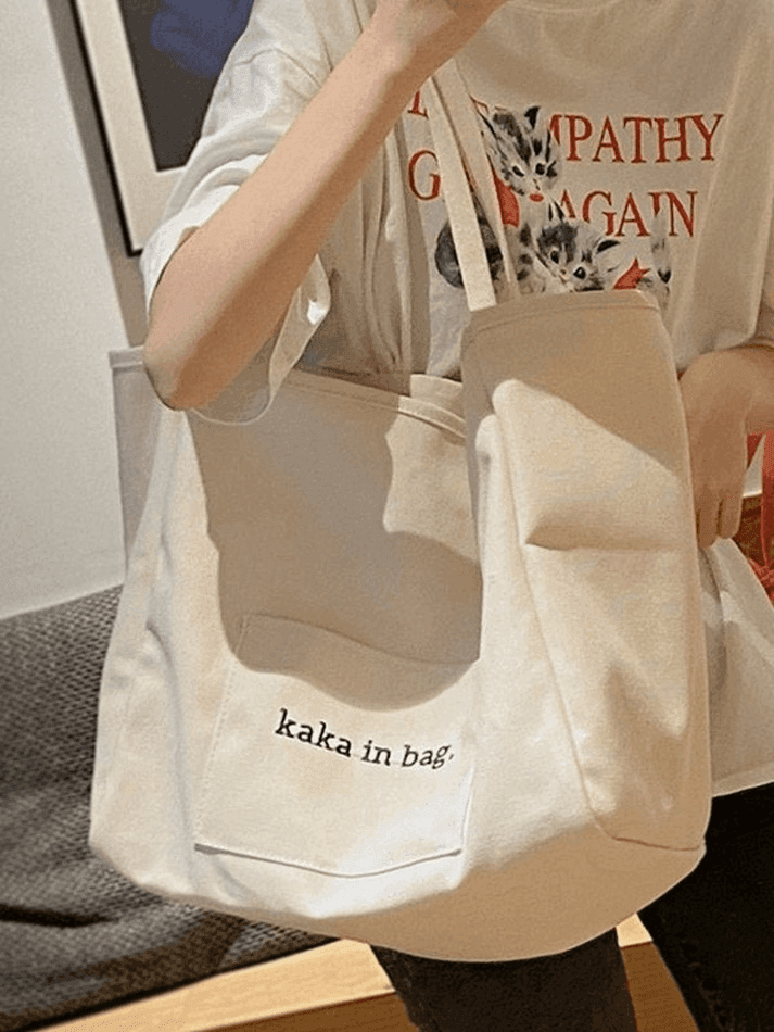 Letter Pattern Pocket Tote Bag - AnotherChill