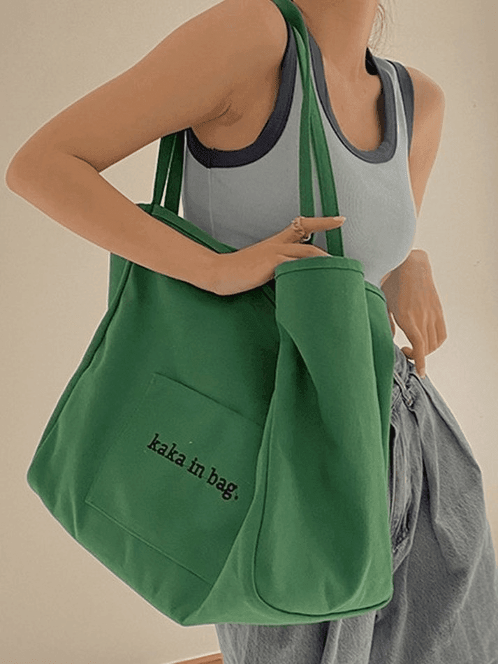 Letter Pattern Pocket Tote Bag - AnotherChill