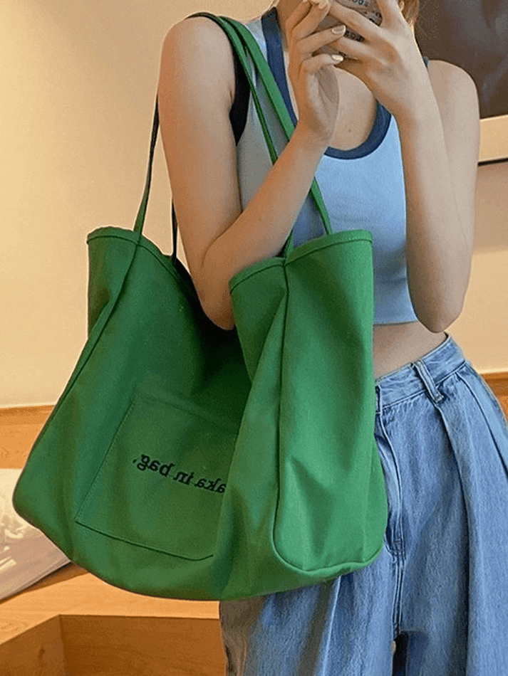 Letter Pattern Pocket Tote Bag - AnotherChill