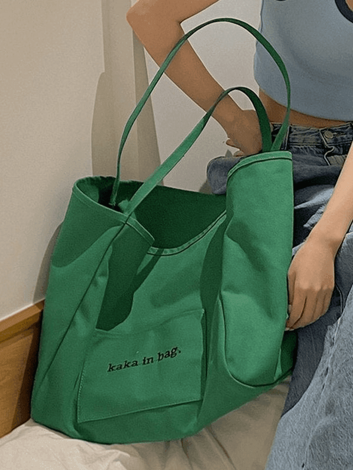 Letter Pattern Pocket Tote Bag - AnotherChill