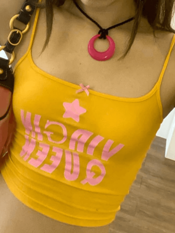 Letter Print Navel Crop Cami Top - AnotherChill