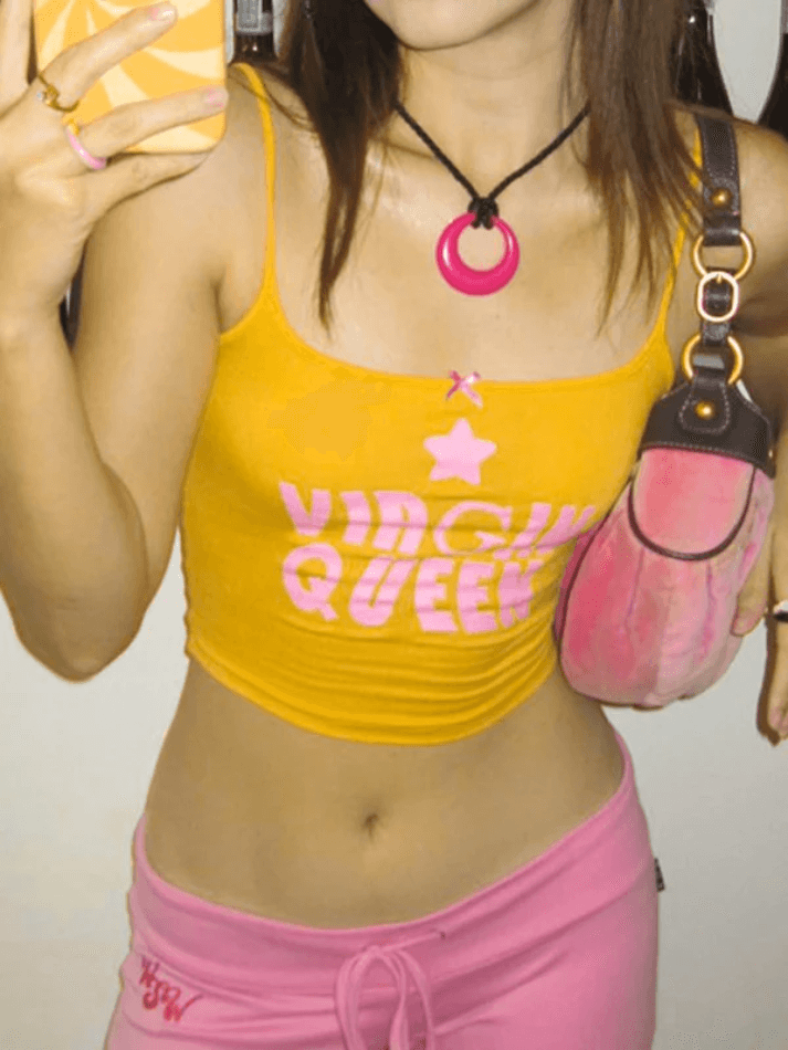 Letter Print Navel Crop Cami Top - AnotherChill