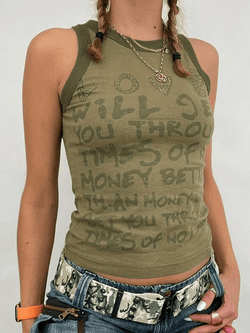 Letter Print Racer Back Tank Top - AnotherChill