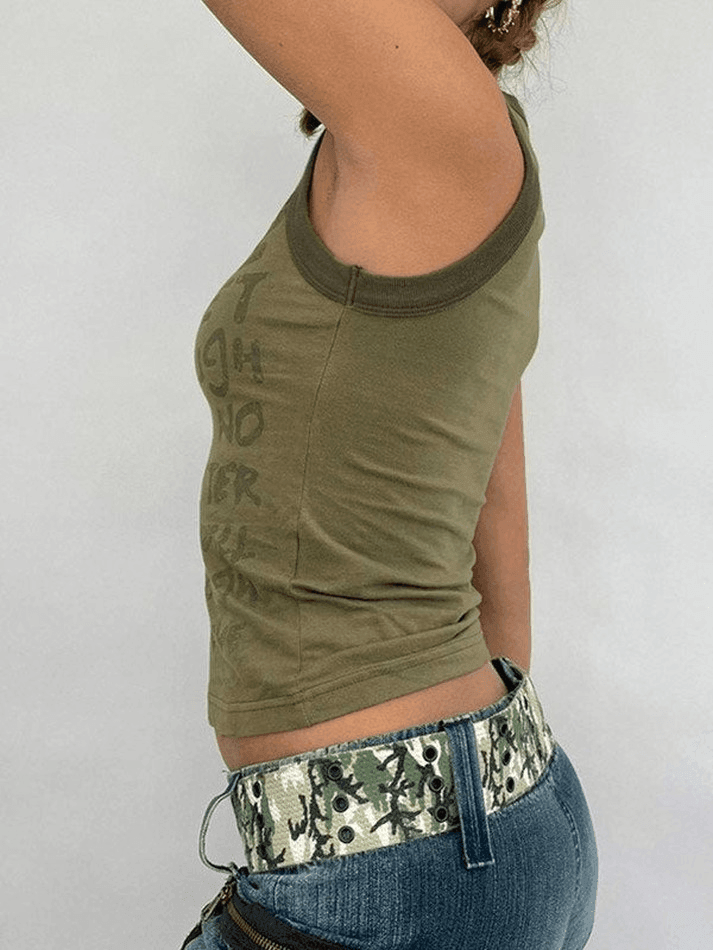 Letter Print Racer Back Tank Top - AnotherChill