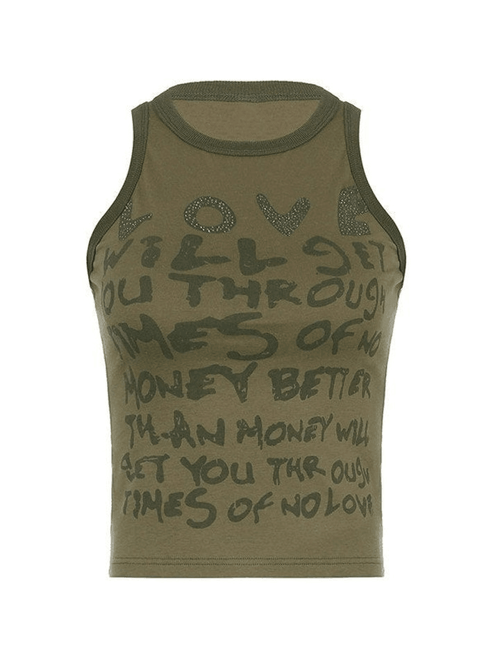 Letter Print Racer Back Tank Top - AnotherChill
