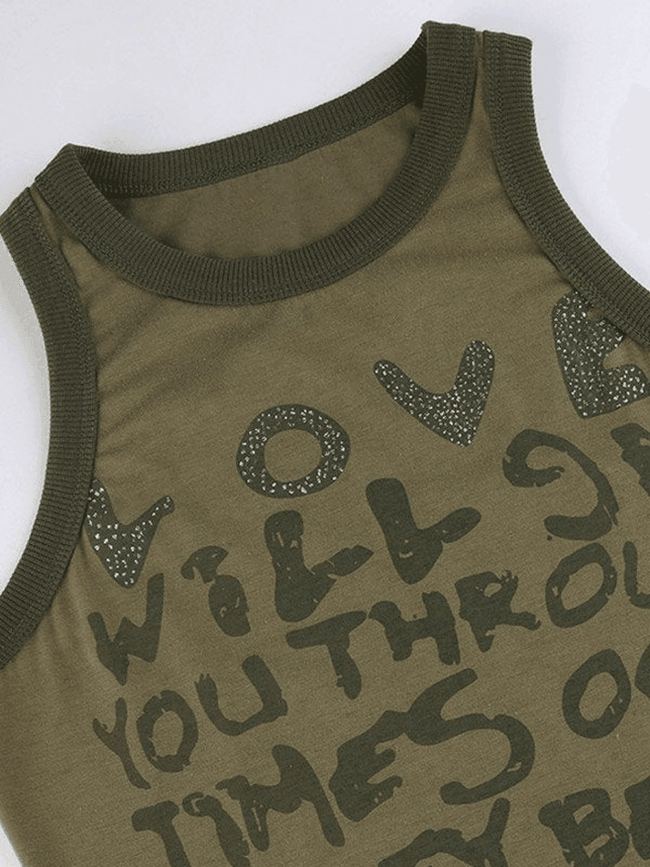 Letter Print Racer Back Tank Top - AnotherChill