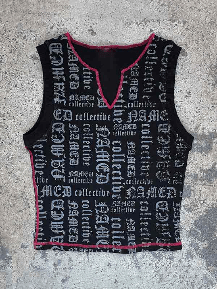 Letter Print V Neck Short Tank Top - AnotherChill