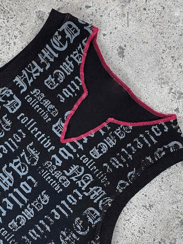 Letter Print V Neck Short Tank Top - AnotherChill