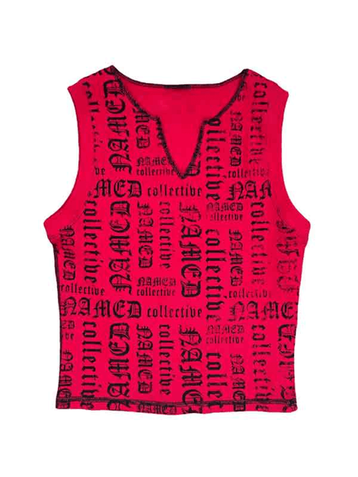 Letter Print V Neck Short Tank Top - AnotherChill