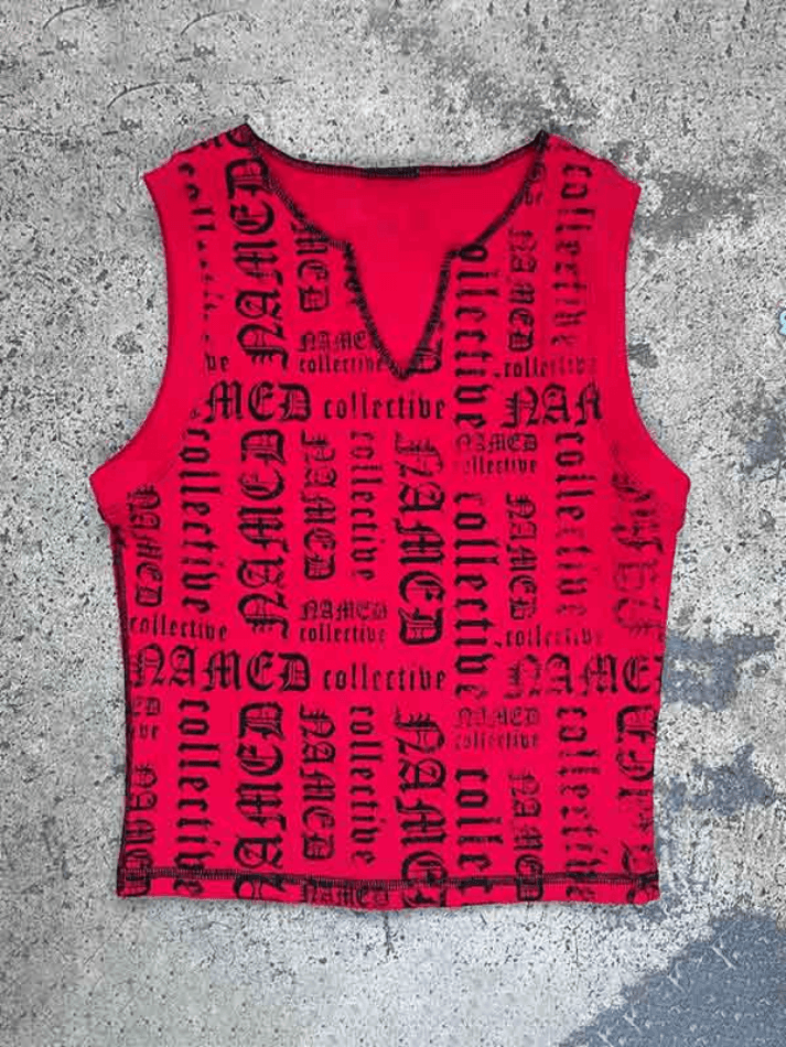 Letter Print V Neck Short Tank Top - AnotherChill