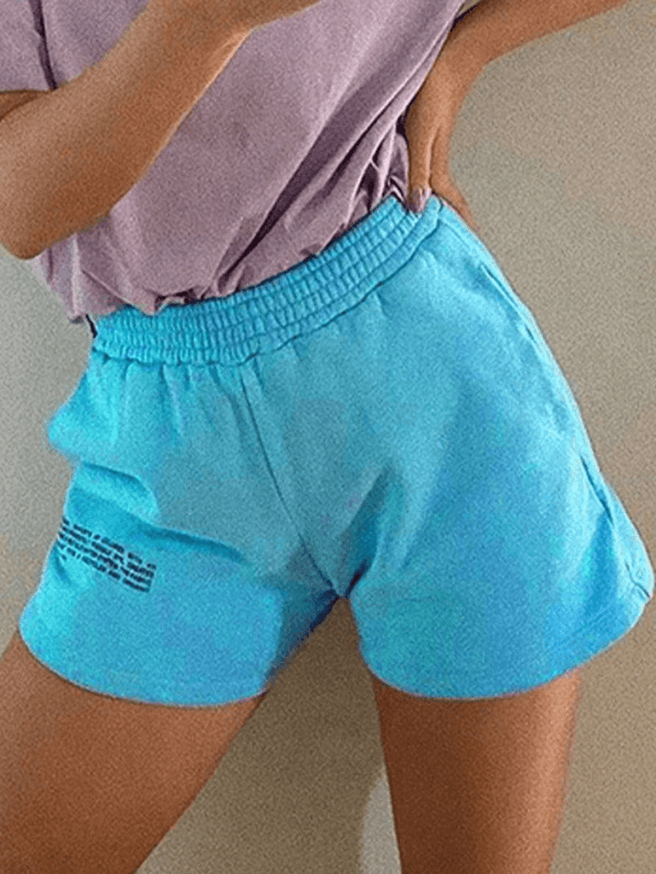 Letter Printed Blue Sweat Shorts - AnotherChill