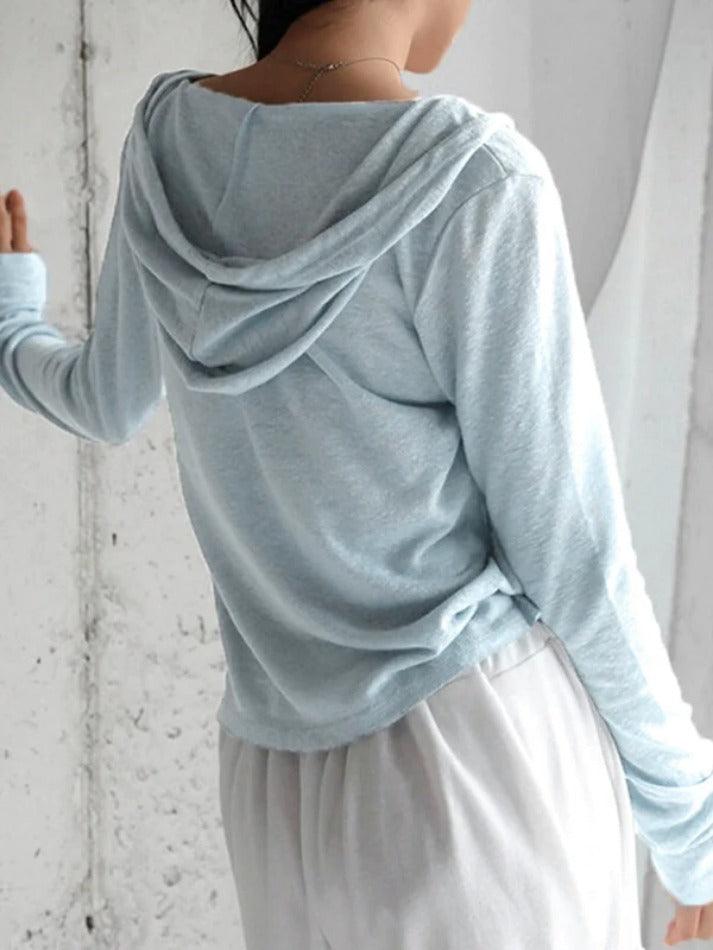Light Blue Breasted Hooded Long Sleeve Knit - AnotherChill