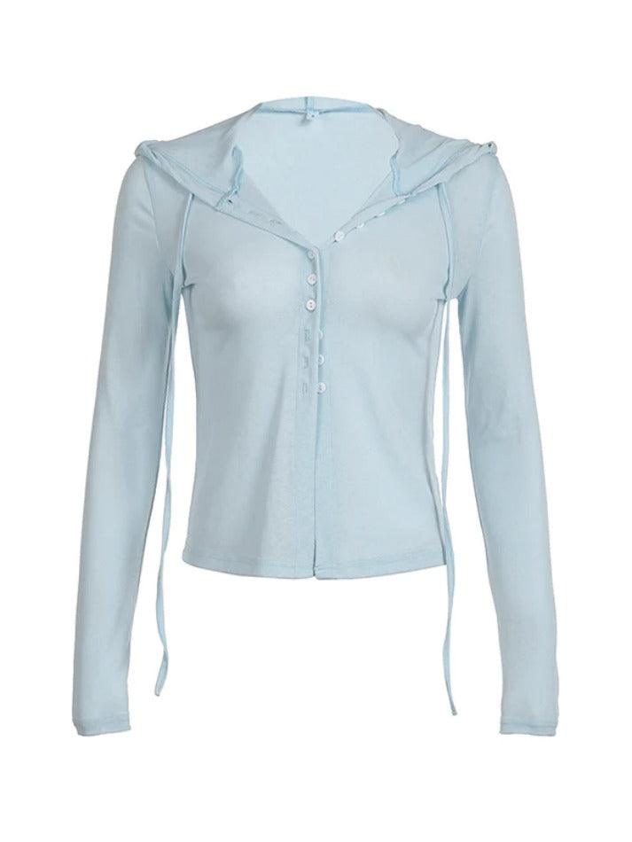 Light Blue Breasted Hooded Long Sleeve Knit - AnotherChill