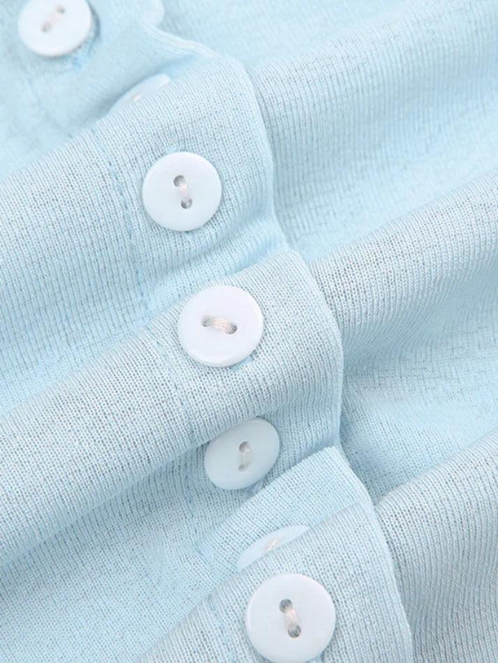 Light Blue Breasted Hooded Long Sleeve Knit - AnotherChill