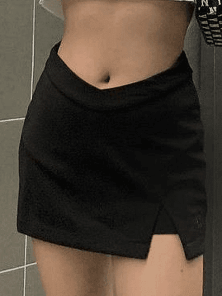 Lined Detail Split Mini Skirt - AnotherChill