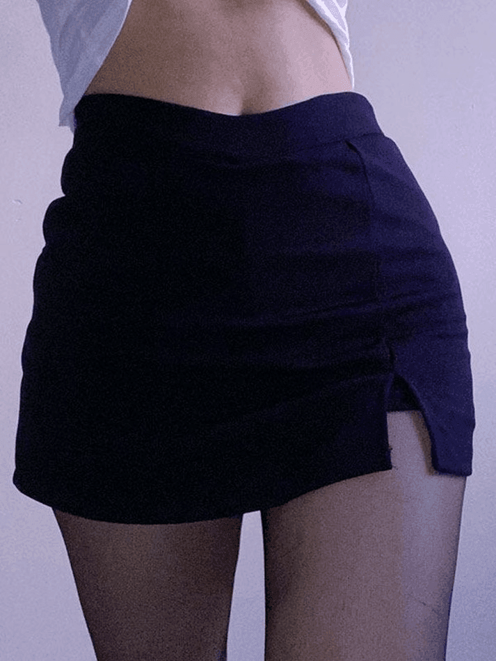 Lined Detail Split Mini Skirt - AnotherChill