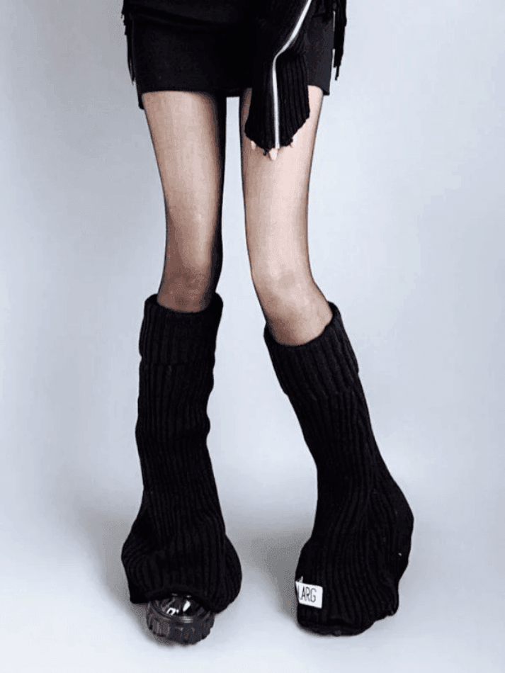 Logo Patch Ankle Flare Ribbed Knit Leg Warmer - AnotherChill