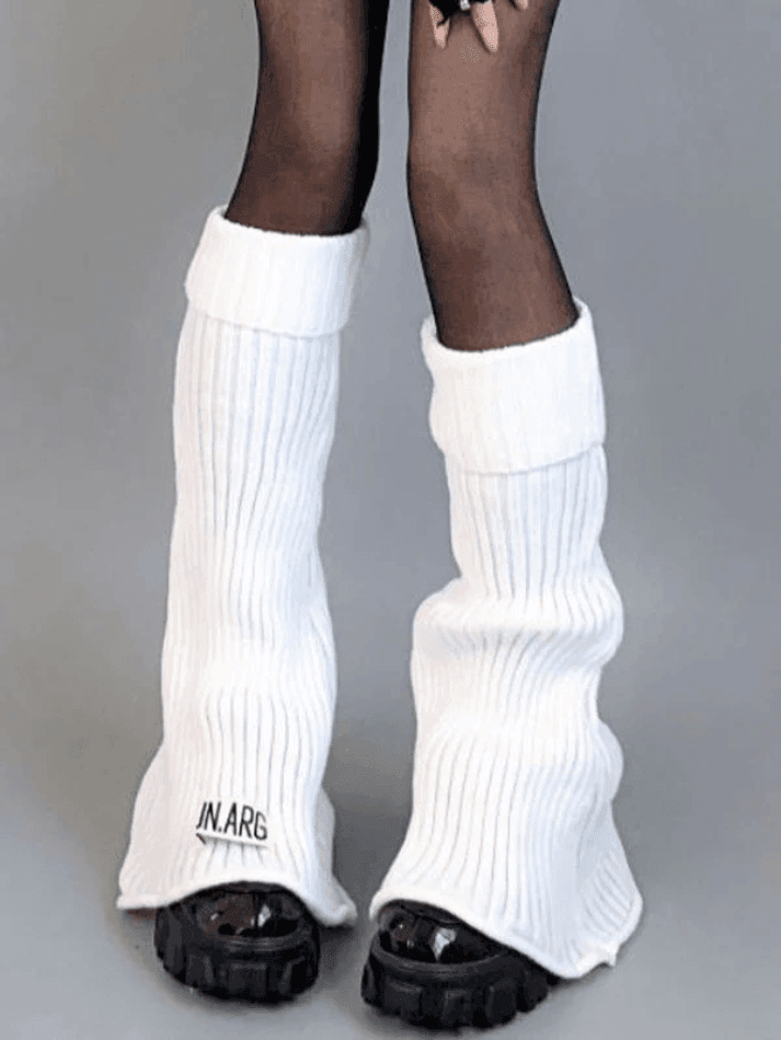 Logo Patch Ankle Flare Ribbed Knit Leg Warmer - AnotherChill