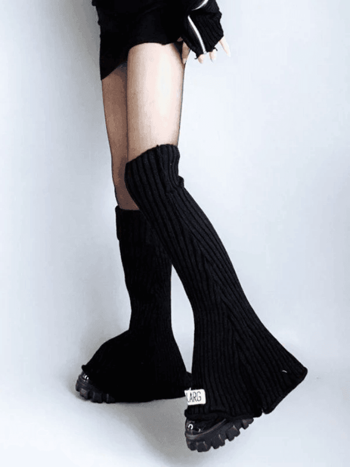 Logo Patch Ankle Flare Ribbed Knit Leg Warmer - AnotherChill