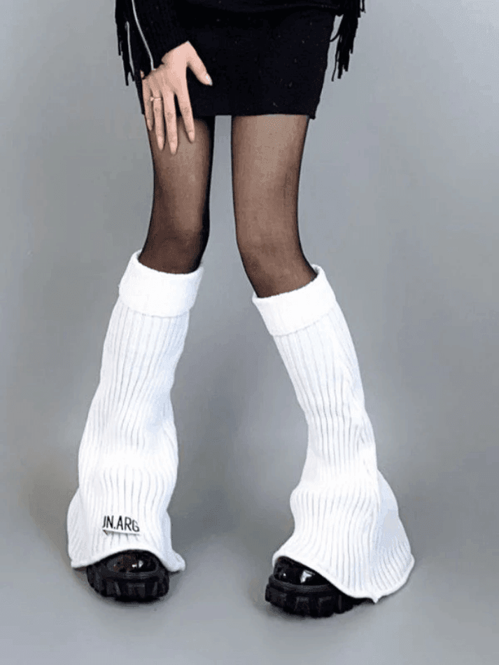 Logo Patch Ankle Flare Ribbed Knit Leg Warmer - AnotherChill