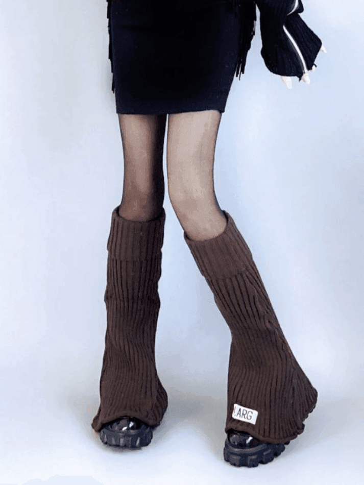 Logo Patch Ankle Flare Ribbed Knit Leg Warmer - AnotherChill
