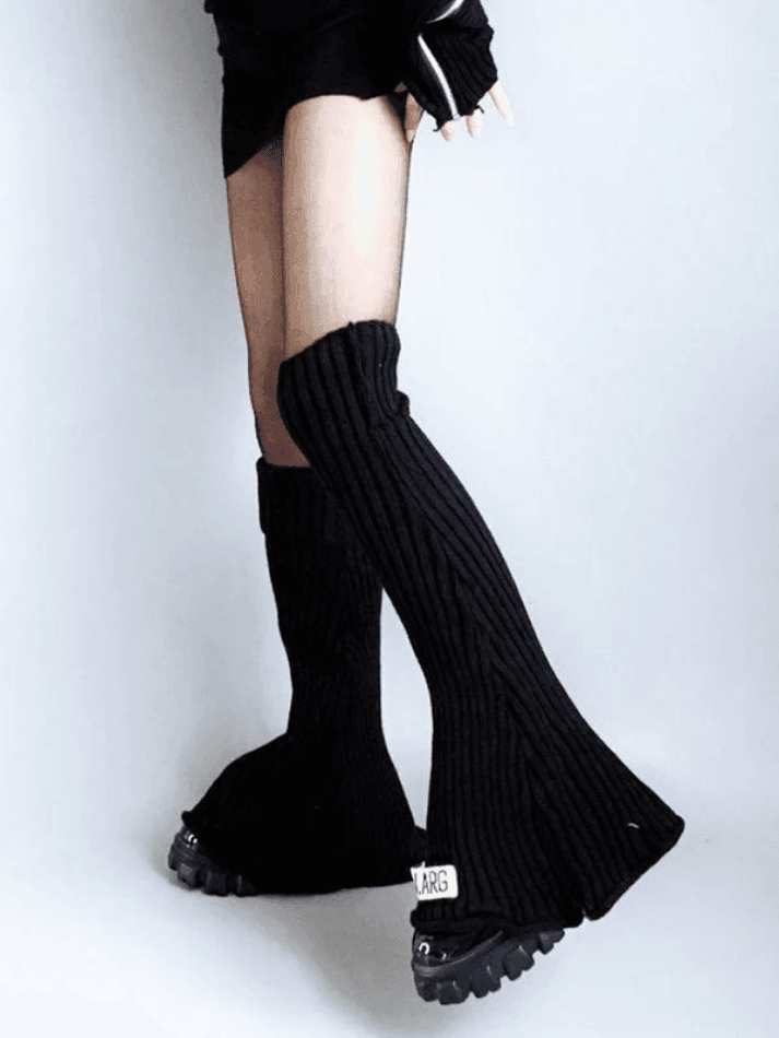 Logo Patch Ankle Flare Ribbed Knit Leg Warmer - AnotherChill