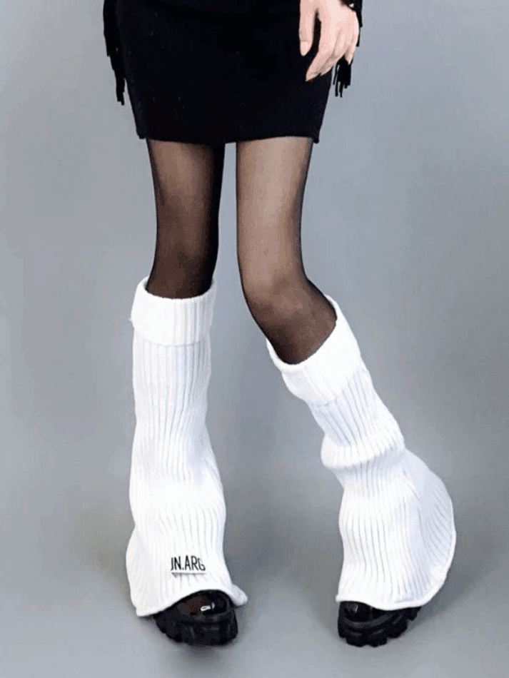 Logo Patch Ankle Flare Ribbed Knit Leg Warmer - AnotherChill