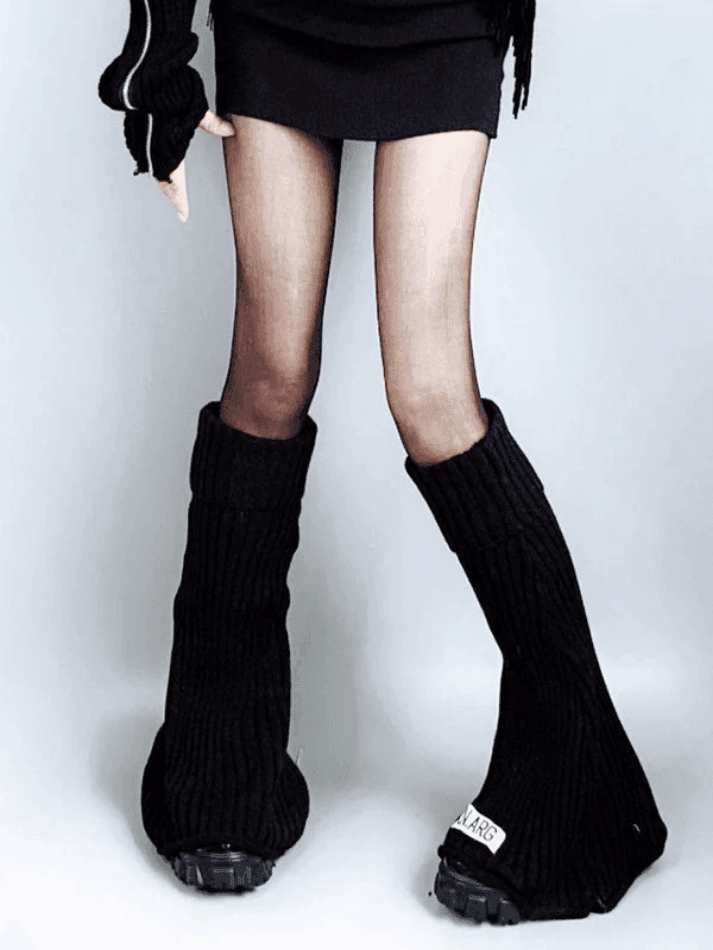 Logo Patch Ankle Flare Ribbed Knit Leg Warmer - AnotherChill