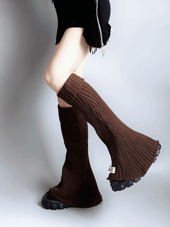 Logo Patch Ankle Flare Ribbed Knit Leg Warmer - AnotherChill